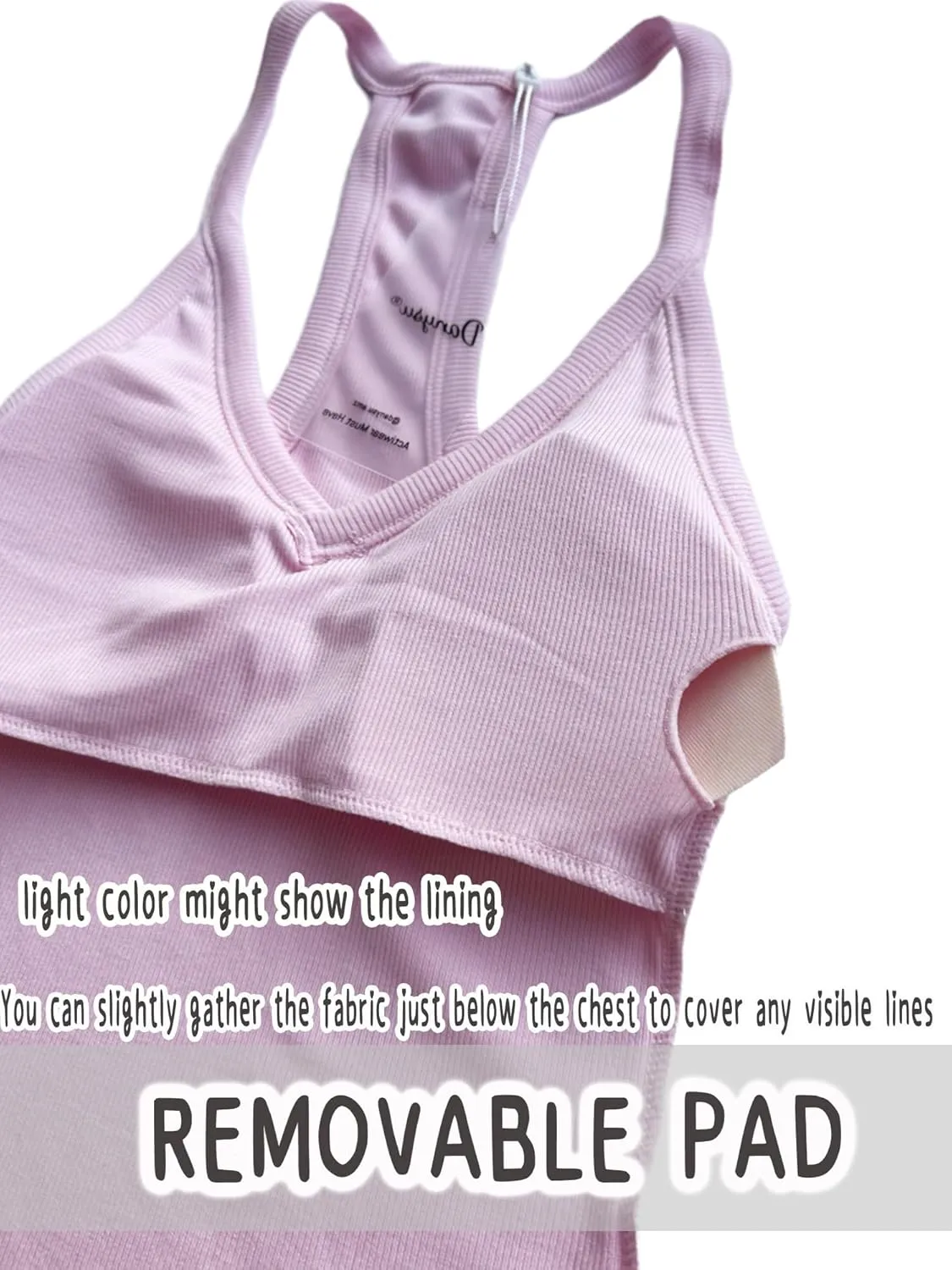 Danysu V Neck Racer Back Tank Top for Women Padded Ribbed Long Tank Fitted Basic Cami Tops