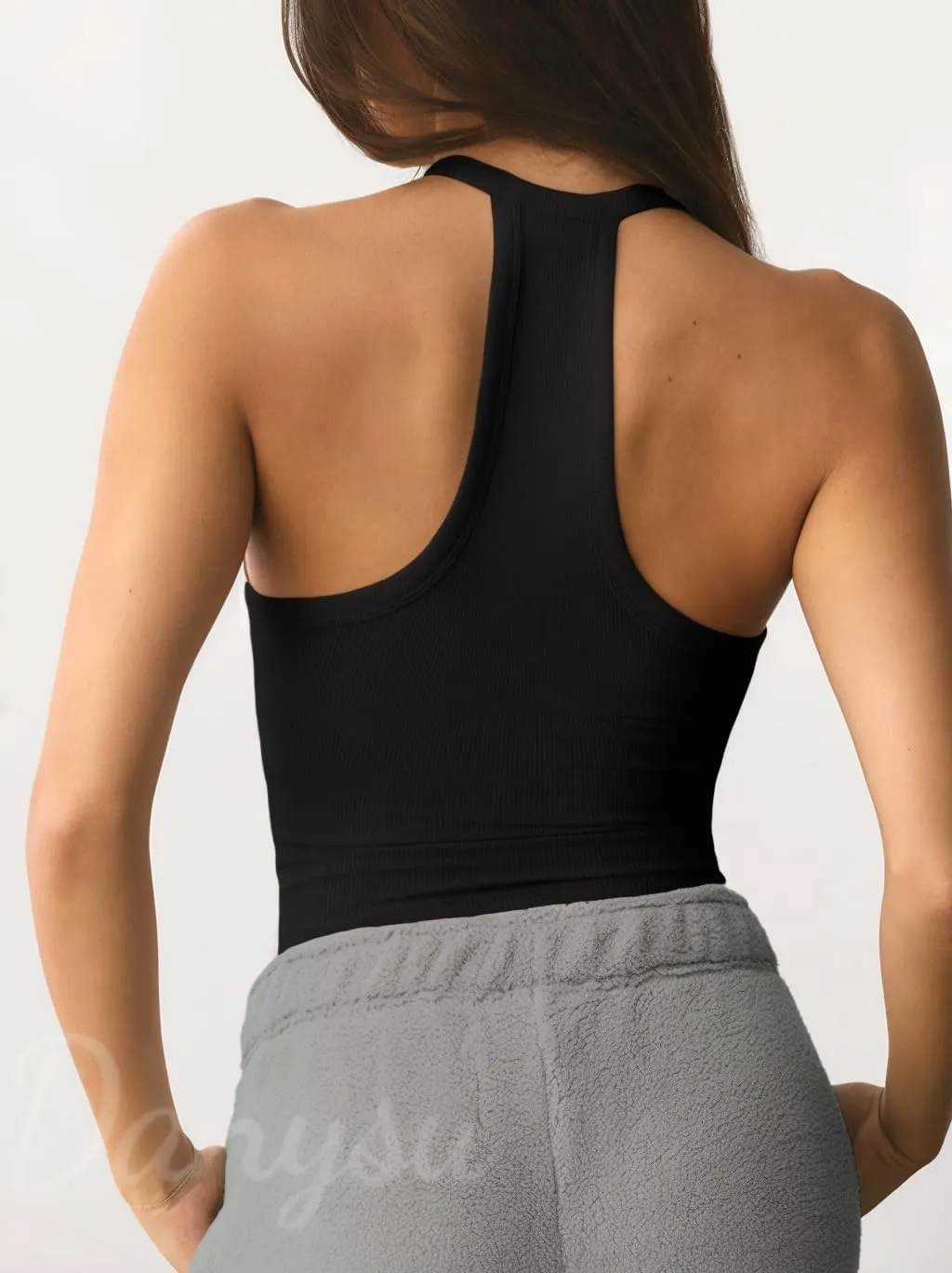 Danysu V Neck Racer Back Tank Top for Women Padded Ribbed Long Tank Fitted Basic Cami Tops
