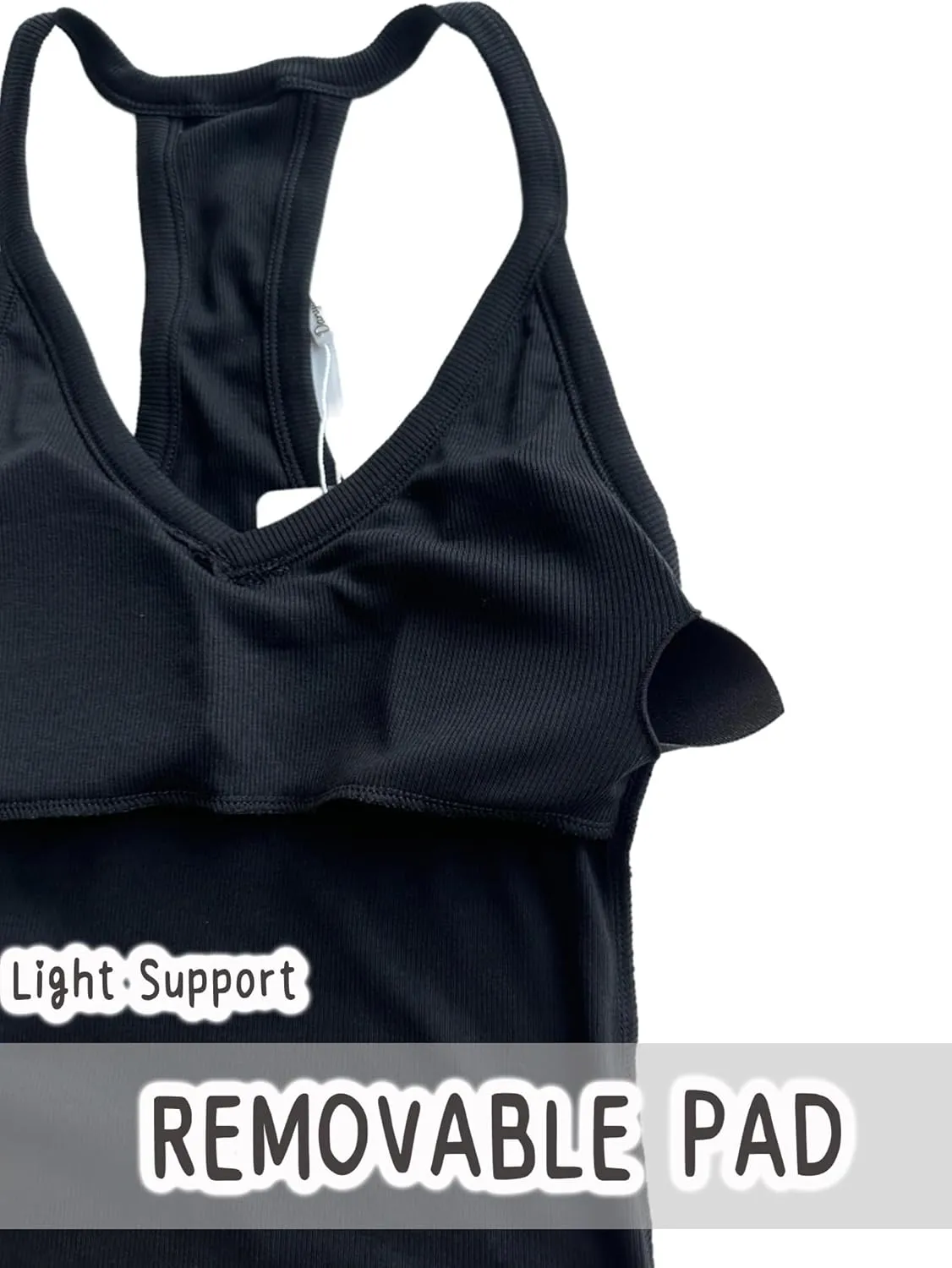 Danysu V Neck Racer Back Tank Top for Women Padded Ribbed Long Tank Fitted Basic Cami Tops
