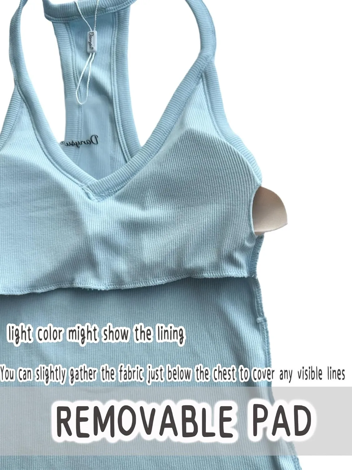 Danysu V Neck Racer Back Tank Top for Women Padded Ribbed Long Tank Fitted Basic Cami Tops