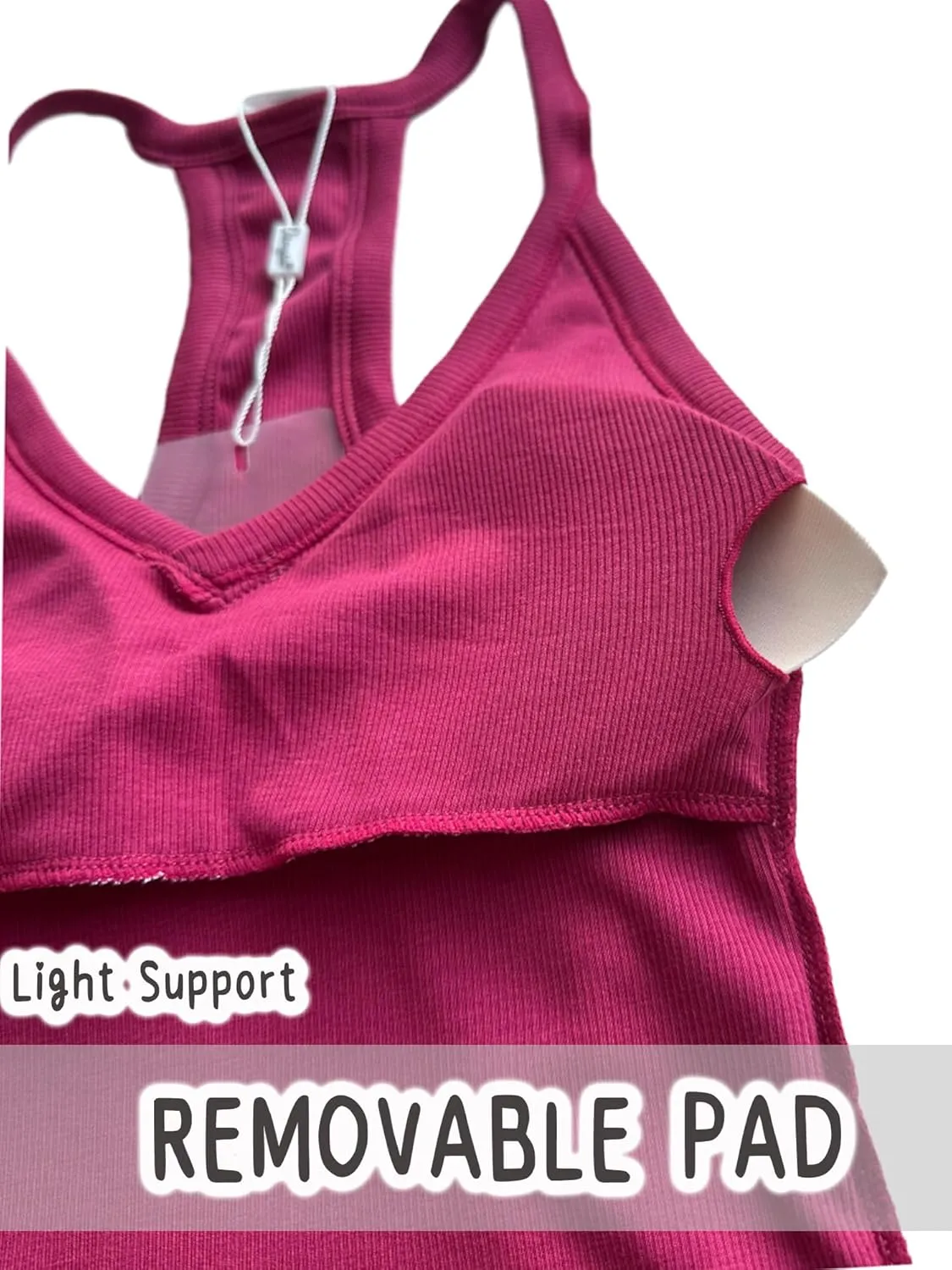 Danysu V Neck Racer Back Tank Top for Women Padded Ribbed Long Tank Fitted Basic Cami Tops
