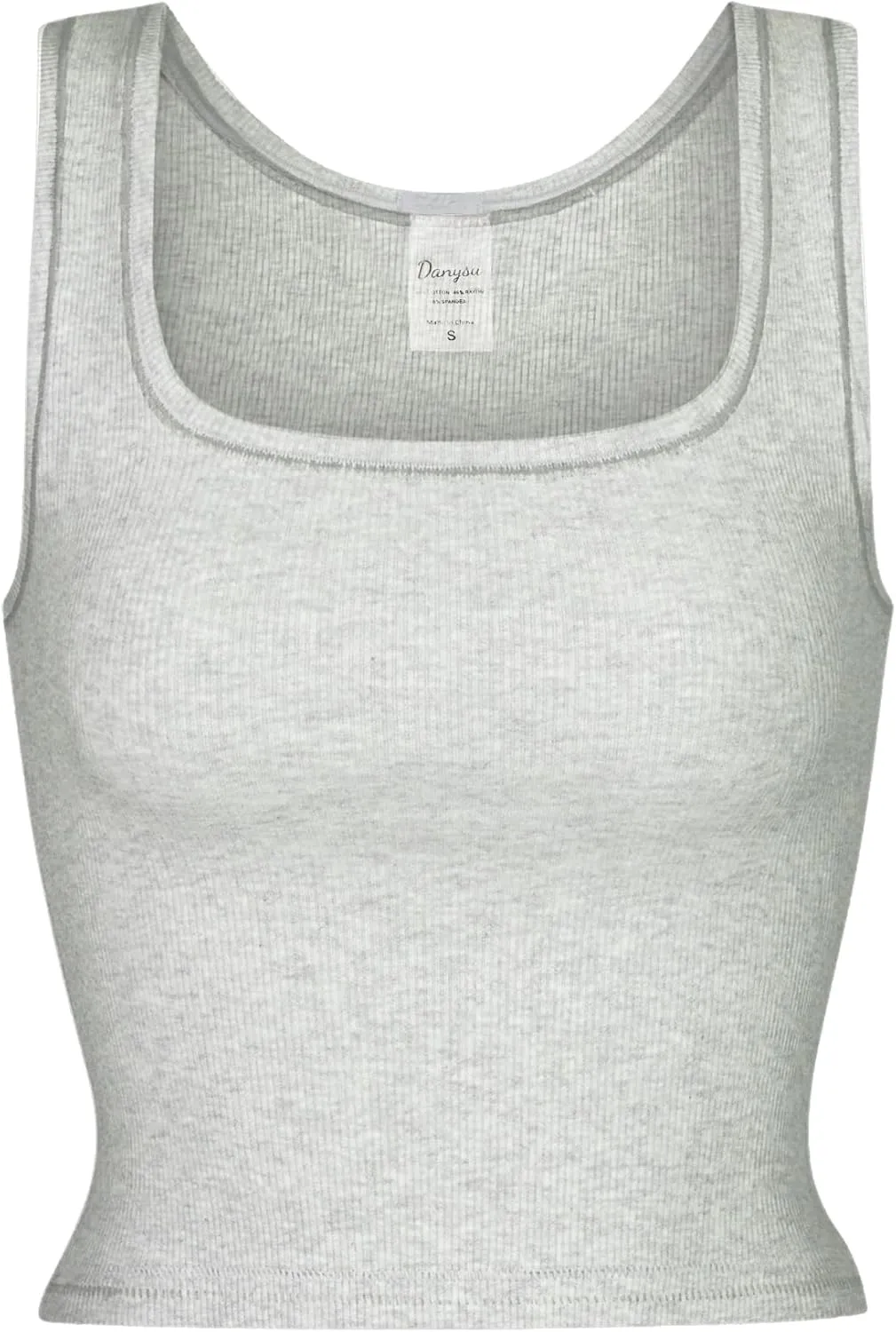 Danysu Women Rib Tank Top Padded Workout Top Square Neck Crop Tank Fitted Basic Cami Tops