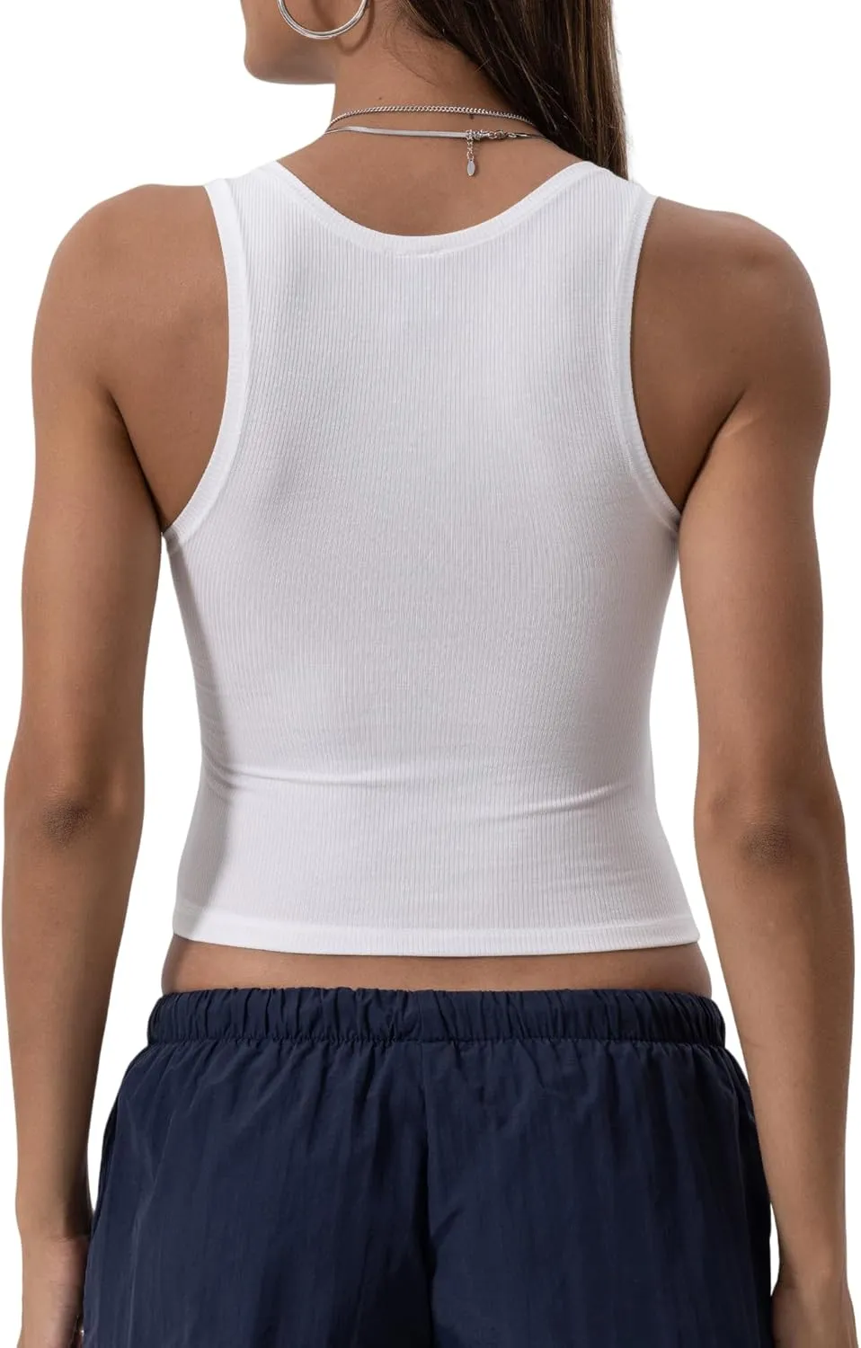 Danysu Women Rib Tank Top Padded Workout Top Square Neck Crop Tank Fitted Basic Cami Tops
