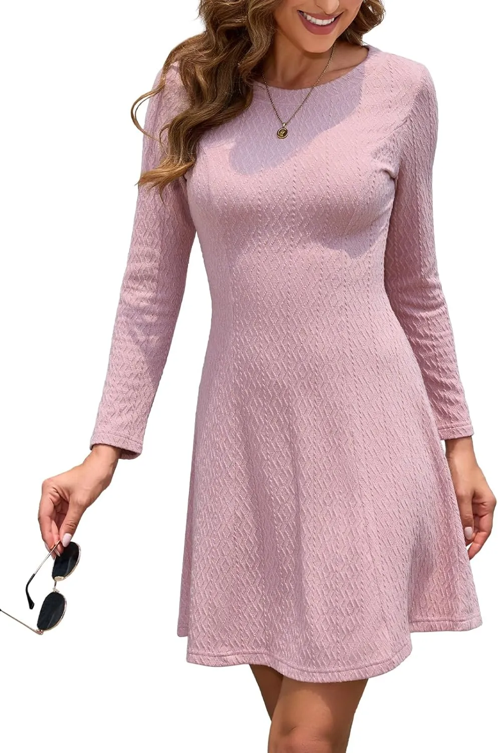 DRESSTELLS Sweater Dresses for Women, Winter Pullover Work Dress Crew Neck Long Sleeve Casual Dress