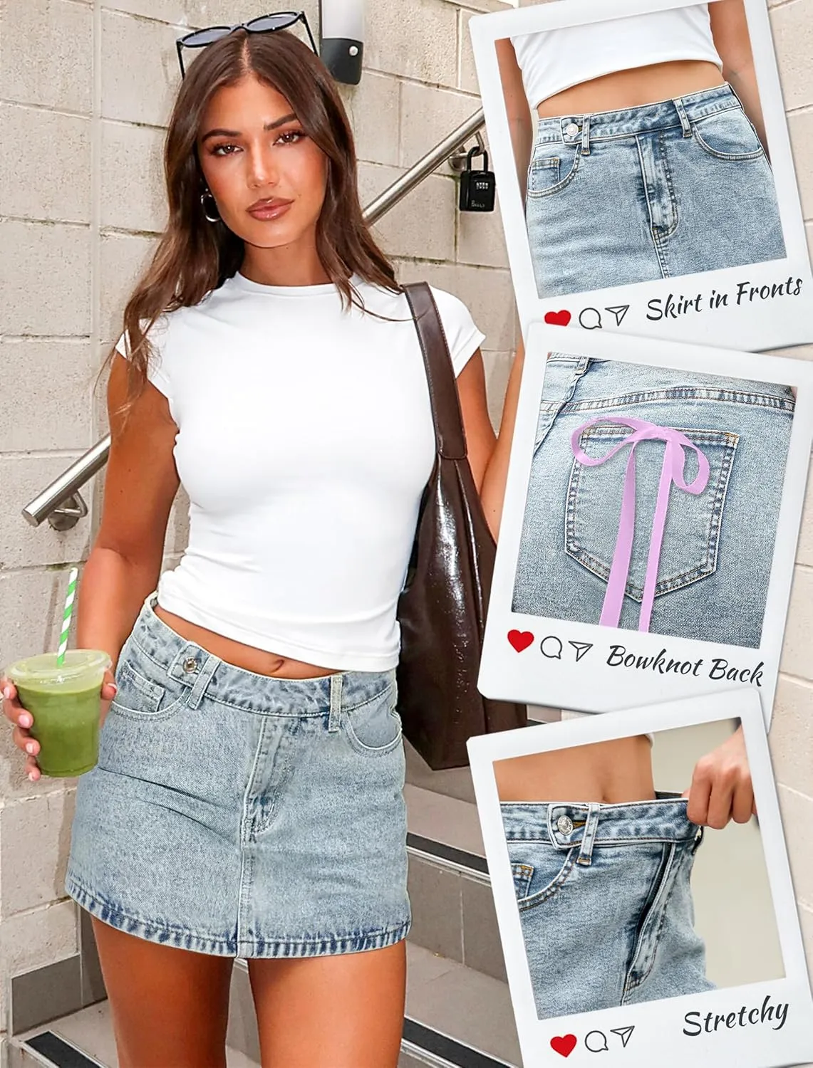 Eddoyee Denim Mini Skirt Women Jeans Skirts 5 Pockets High Waisted Y2K Stretch Cute Bows Short Jean Skirt