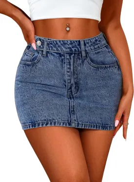 Eddoyee Denim Mini Skirt Women Jeans Skirts 5 Pockets High Waisted Y2K Stretch Cute Bows Short Jean Skirt