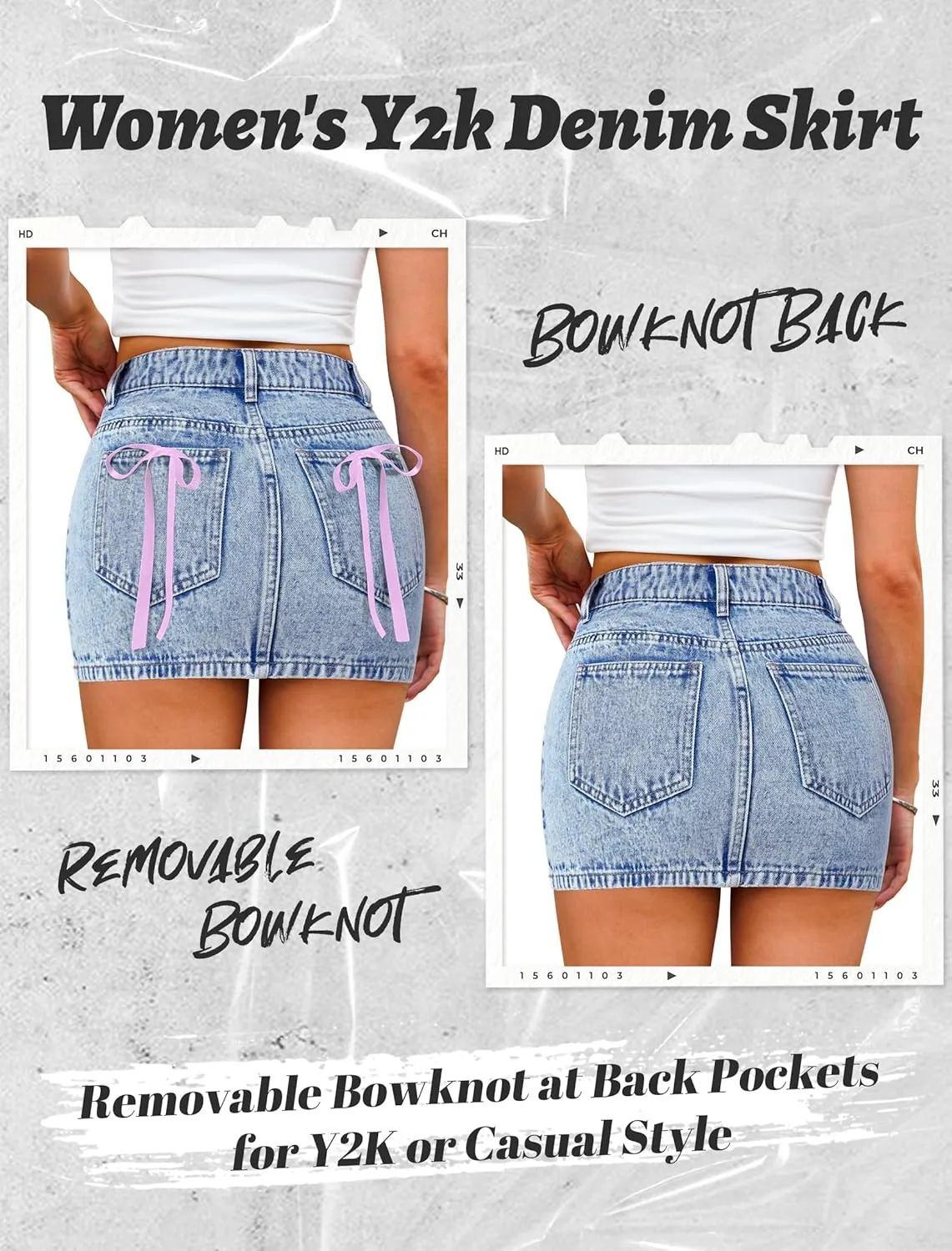 Eddoyee Denim Mini Skirt Women Jeans Skirts 5 Pockets High Waisted Y2K Stretch Cute Bows Short Jean Skirt