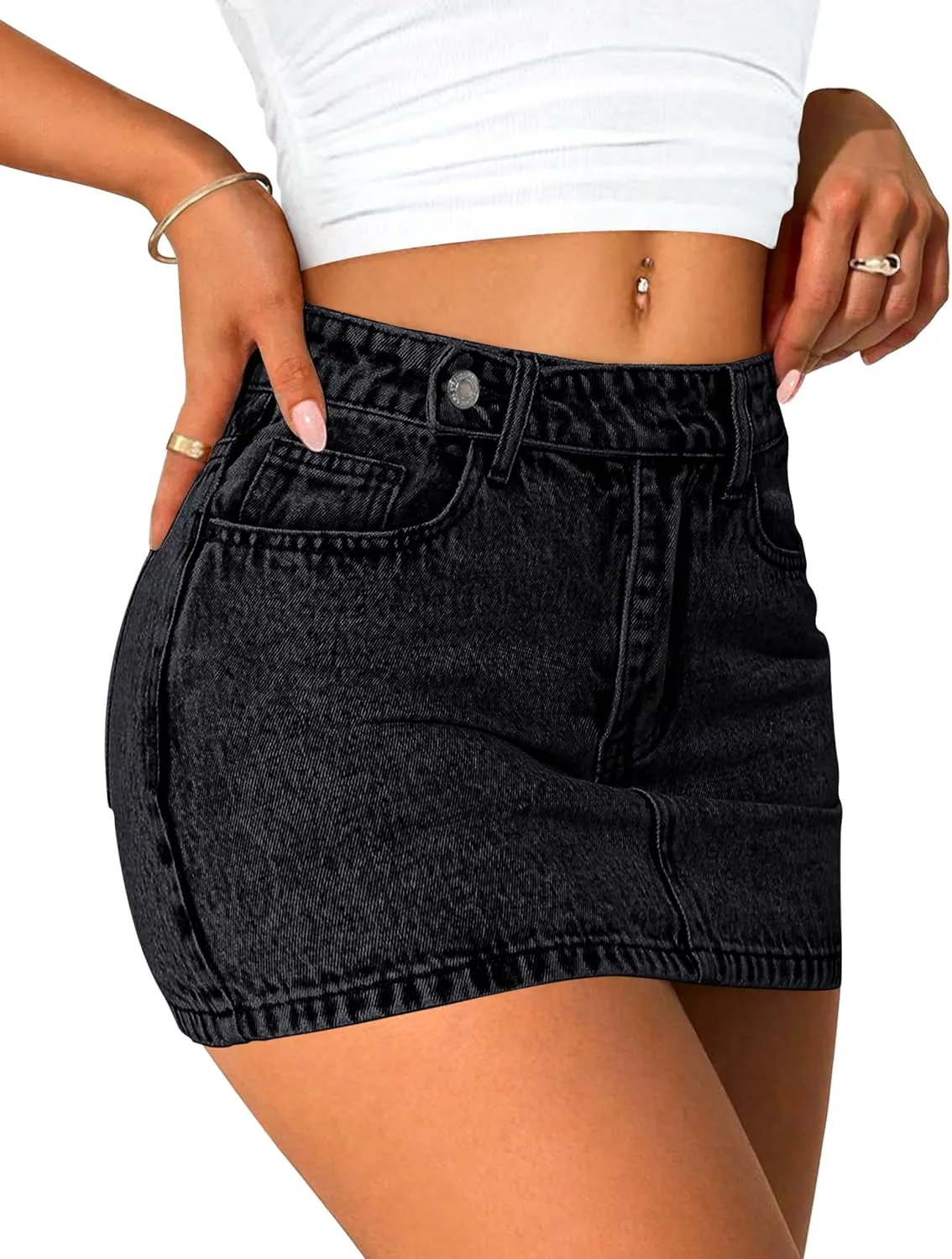 Eddoyee Denim Mini Skirt Women Jeans Skirts 5 Pockets High Waisted Y2K Stretch Cute Bows Short Jean Skirt