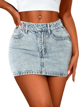 Eddoyee Denim Mini Skirt Women Jeans Skirts 5 Pockets High Waisted Y2K Stretch Cute Bows Short Jean Skirt