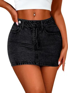 Eddoyee Denim Mini Skirt Women Jeans Skirts 5 Pockets High Waisted Y2K Stretch Cute Bows Short Jean Skirt