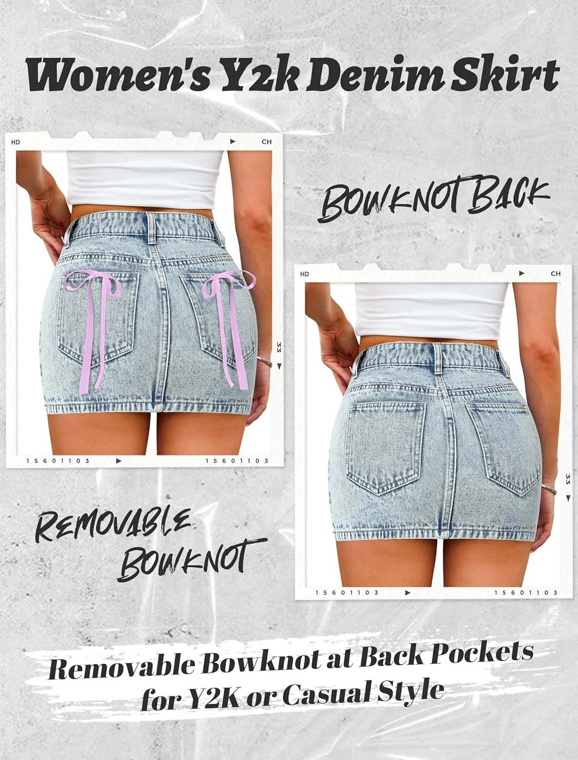 Eddoyee Denim Mini Skirt Women Jeans Skirts 5 Pockets High Waisted Y2K Stretch Cute Bows Short Jean Skirt
