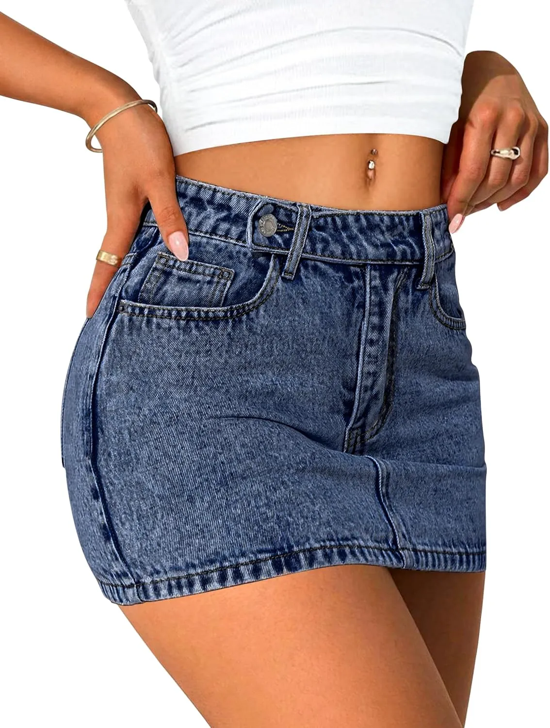Eddoyee Denim Mini Skirt Women Jeans Skirts 5 Pockets High Waisted Y2K Stretch Cute Bows Short Jean Skirt