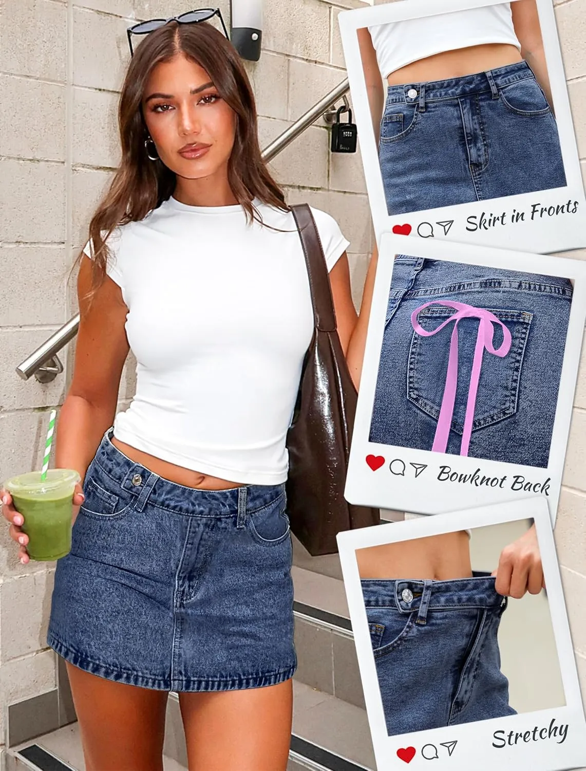 Eddoyee Denim Mini Skirt Women Jeans Skirts 5 Pockets High Waisted Y2K Stretch Cute Bows Short Jean Skirt