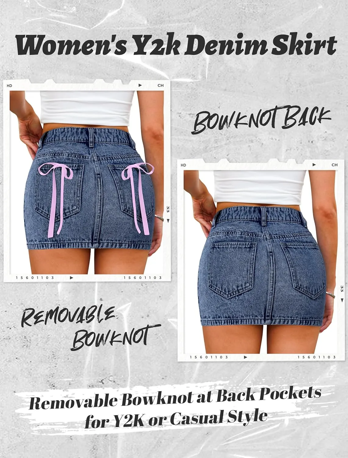 Eddoyee Denim Mini Skirt Women Jeans Skirts 5 Pockets High Waisted Y2K Stretch Cute Bows Short Jean Skirt