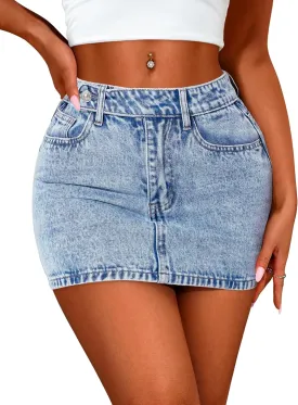 Eddoyee Denim Mini Skirt Women Jeans Skirts 5 Pockets High Waisted Y2K Stretch Cute Bows Short Jean Skirt