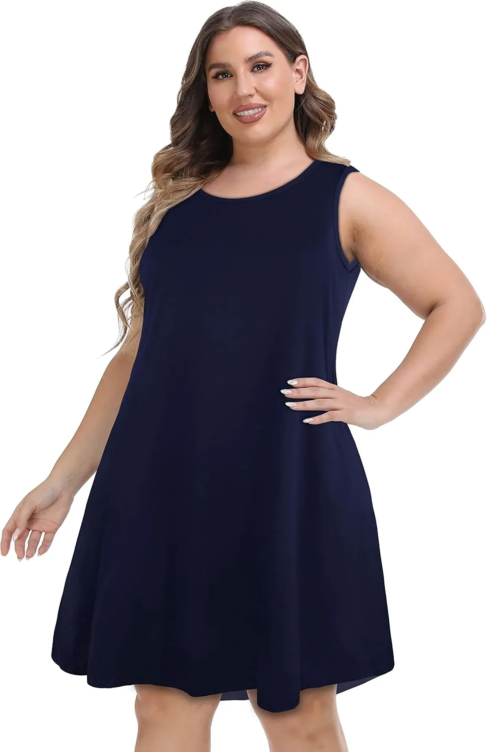 elescat Plus Size Summer Dresses for Women Sleeveless Pockets Beach Tshirt Tank Sundress