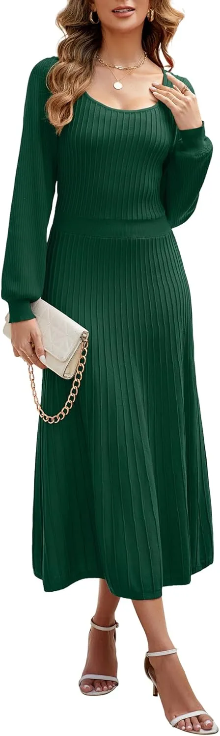 Fall Dress for Wedding Guest Midi Sweater Dresses Winter Knit Dress Casual A Line