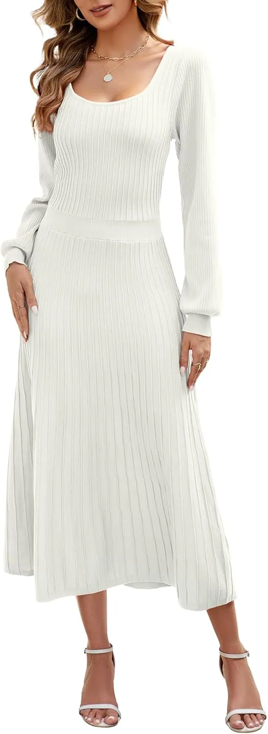 Fall Dress for Wedding Guest Midi Sweater Dresses Winter Knit Dress Casual A Line