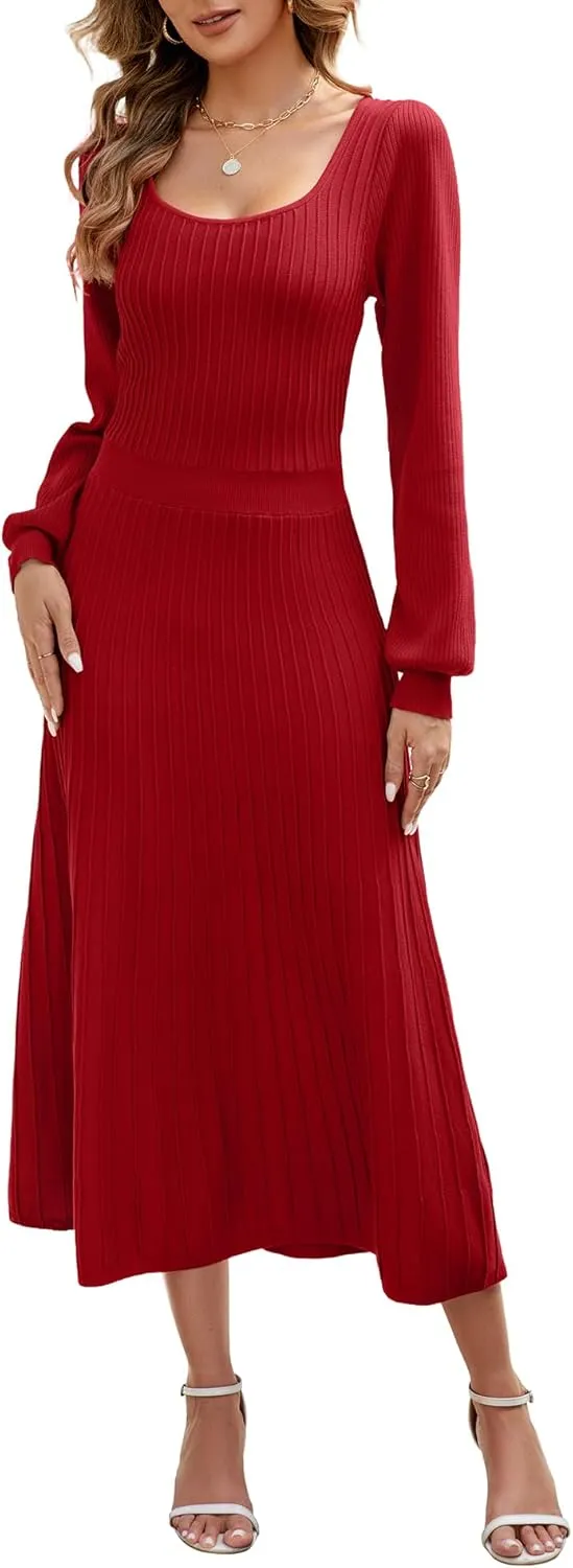 Fall Dress for Wedding Guest Midi Sweater Dresses Winter Knit Dress Casual A Line