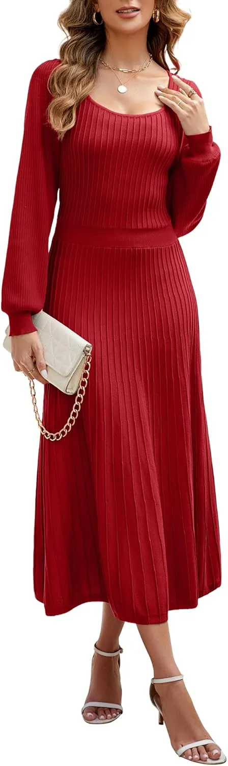 Fall Dress for Wedding Guest Midi Sweater Dresses Winter Knit Dress Casual A Line