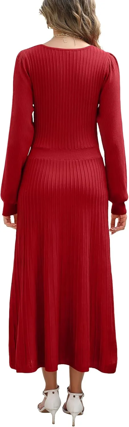 Fall Dress for Wedding Guest Midi Sweater Dresses Winter Knit Dress Casual A Line
