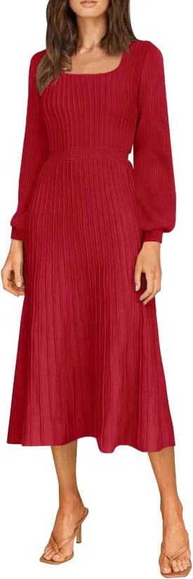 Fall Dress for Wedding Guest Midi Sweater Dresses Winter Knit Dress Casual A Line