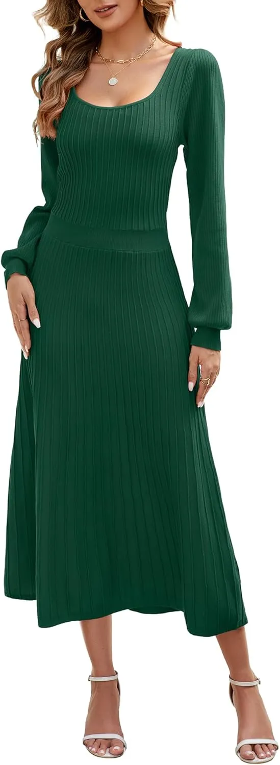 Fall Dress for Wedding Guest Midi Sweater Dresses Winter Knit Dress Casual A Line