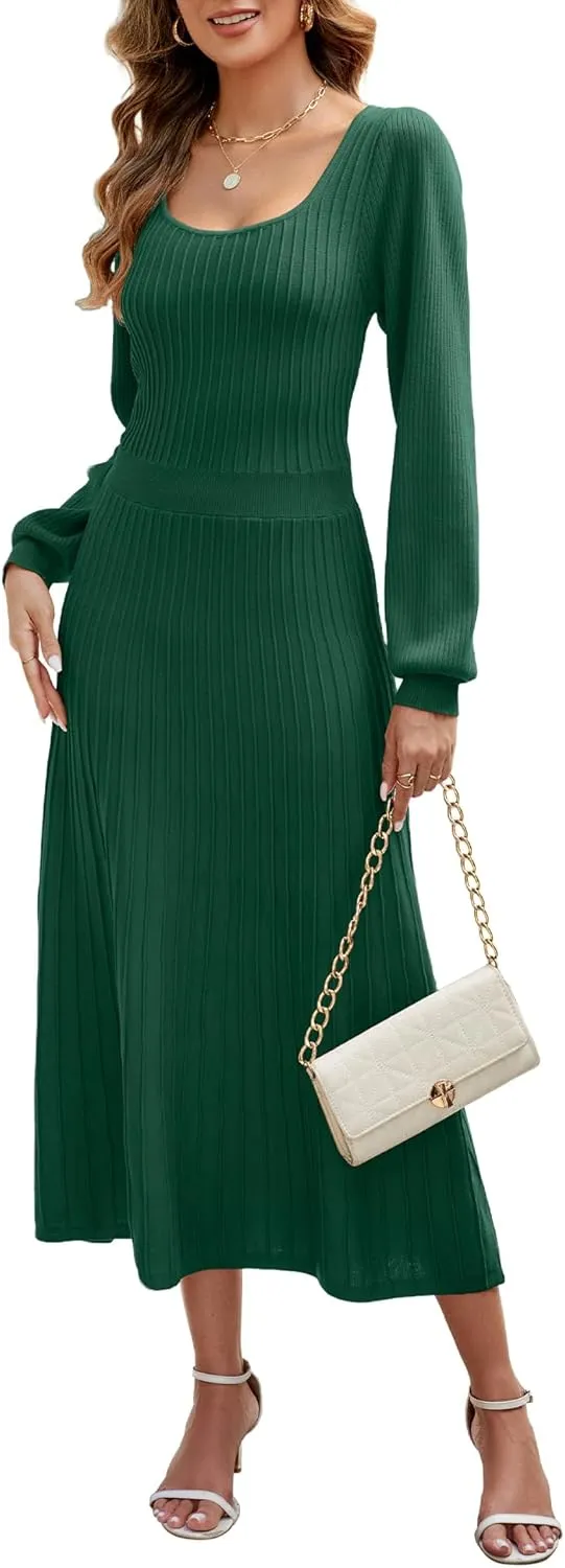 Fall Dress for Wedding Guest Midi Sweater Dresses Winter Knit Dress Casual A Line