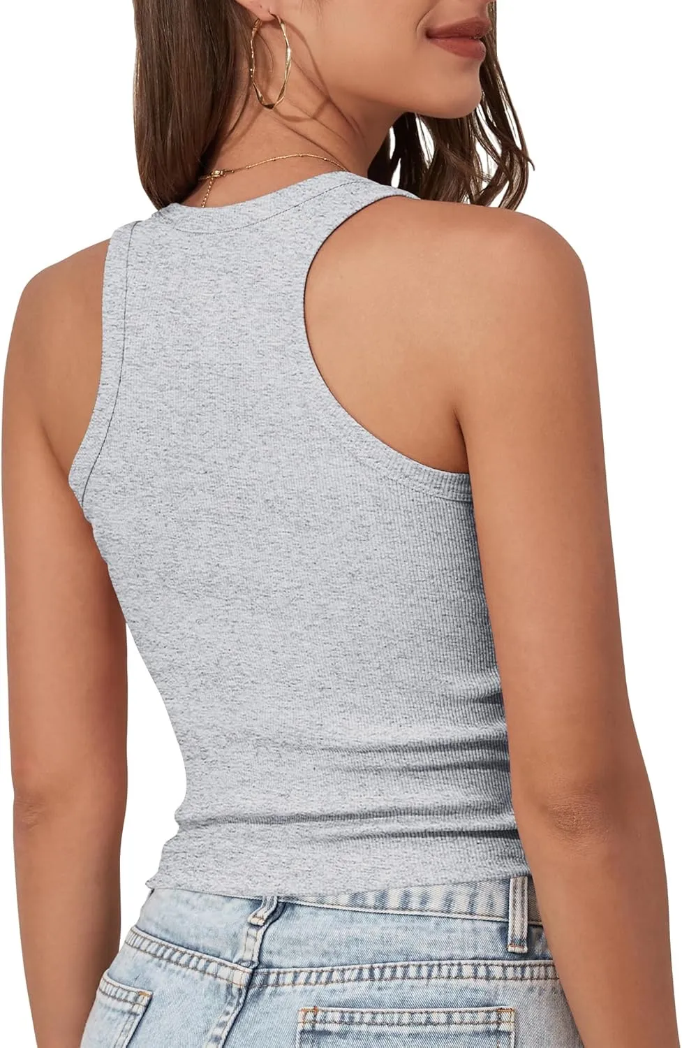 GEMBERA Womens Scoop Neck Sleeveless Racerback Ribbed Knit Slim Fitted Basic Tank Top Shirt