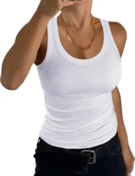GEMBERA Womens Scoop Neck Sleeveless Racerback Ribbed Knit Slim Fitted Basic Tank Top Shirt
