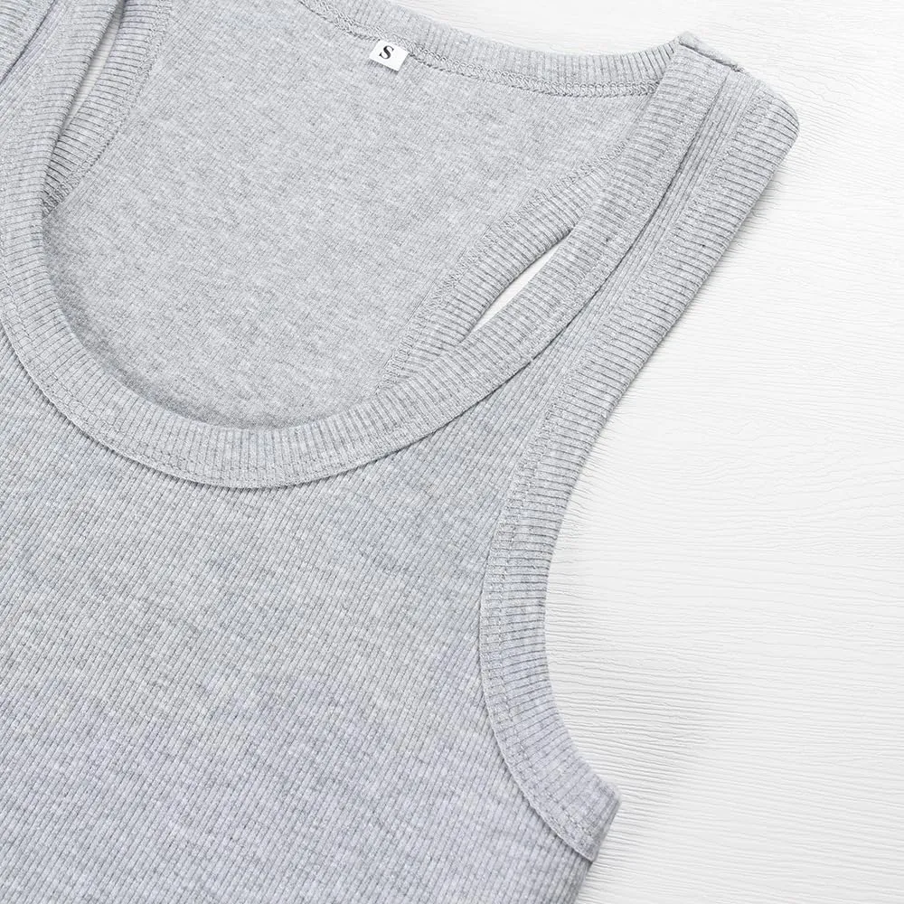 GEMBERA Womens Scoop Neck Sleeveless Racerback Ribbed Knit Slim Fitted Basic Tank Top Shirt