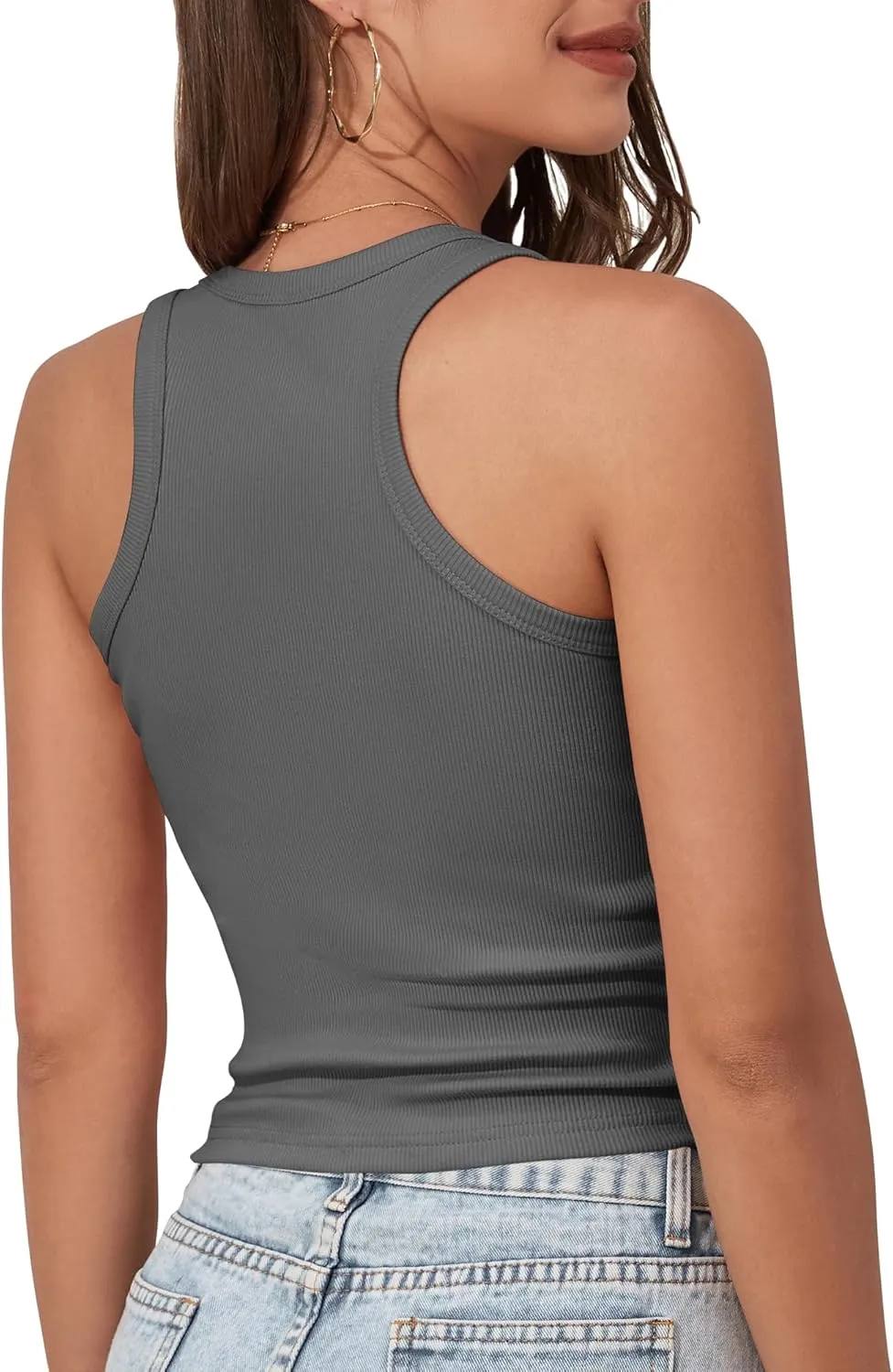 GEMBERA Womens Scoop Neck Sleeveless Racerback Ribbed Knit Slim Fitted Basic Tank Top Shirt
