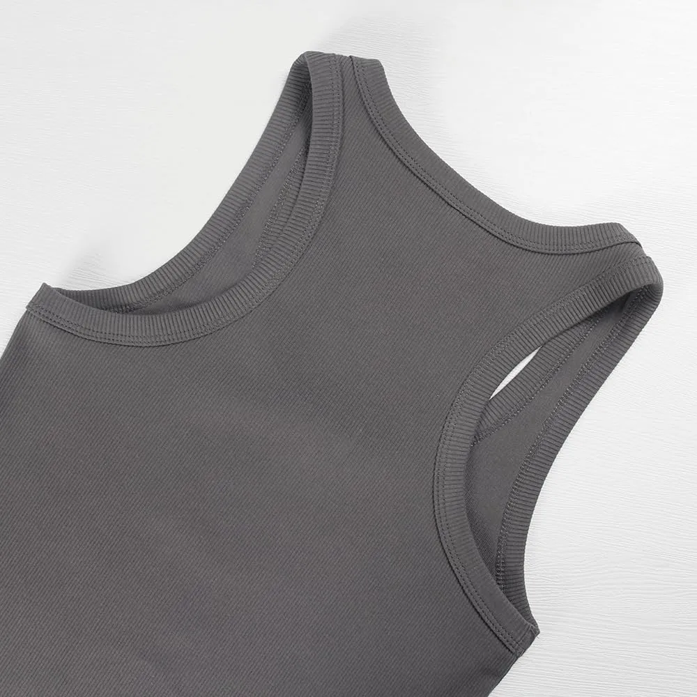 GEMBERA Womens Scoop Neck Sleeveless Racerback Ribbed Knit Slim Fitted Basic Tank Top Shirt