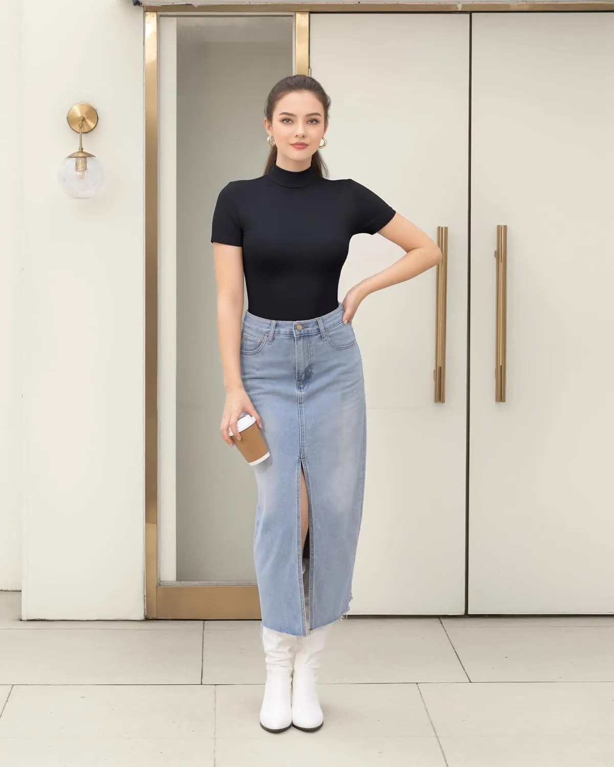 HERLOLLYCHIPS Mock Neck Tops for Women Basic Short Sleeve Tight Summer Sexy Dressy Casual Summer T-Shirts