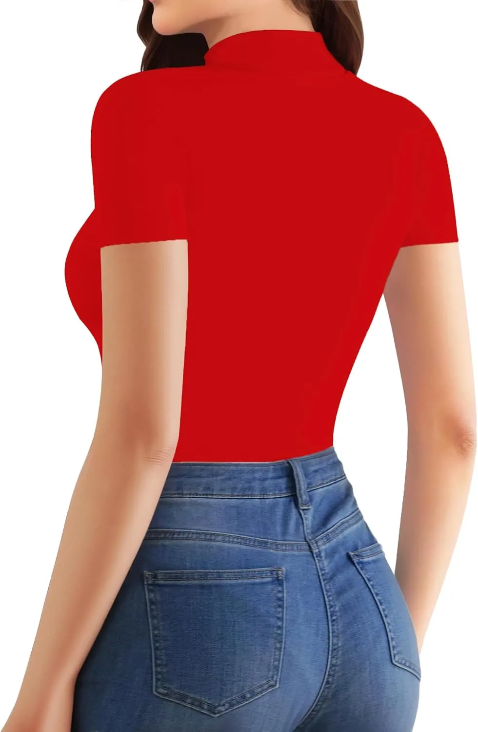 HERLOLLYCHIPS Mock Neck Tops for Women Basic Short Sleeve Tight Summer Sexy Dressy Casual Summer T-Shirts