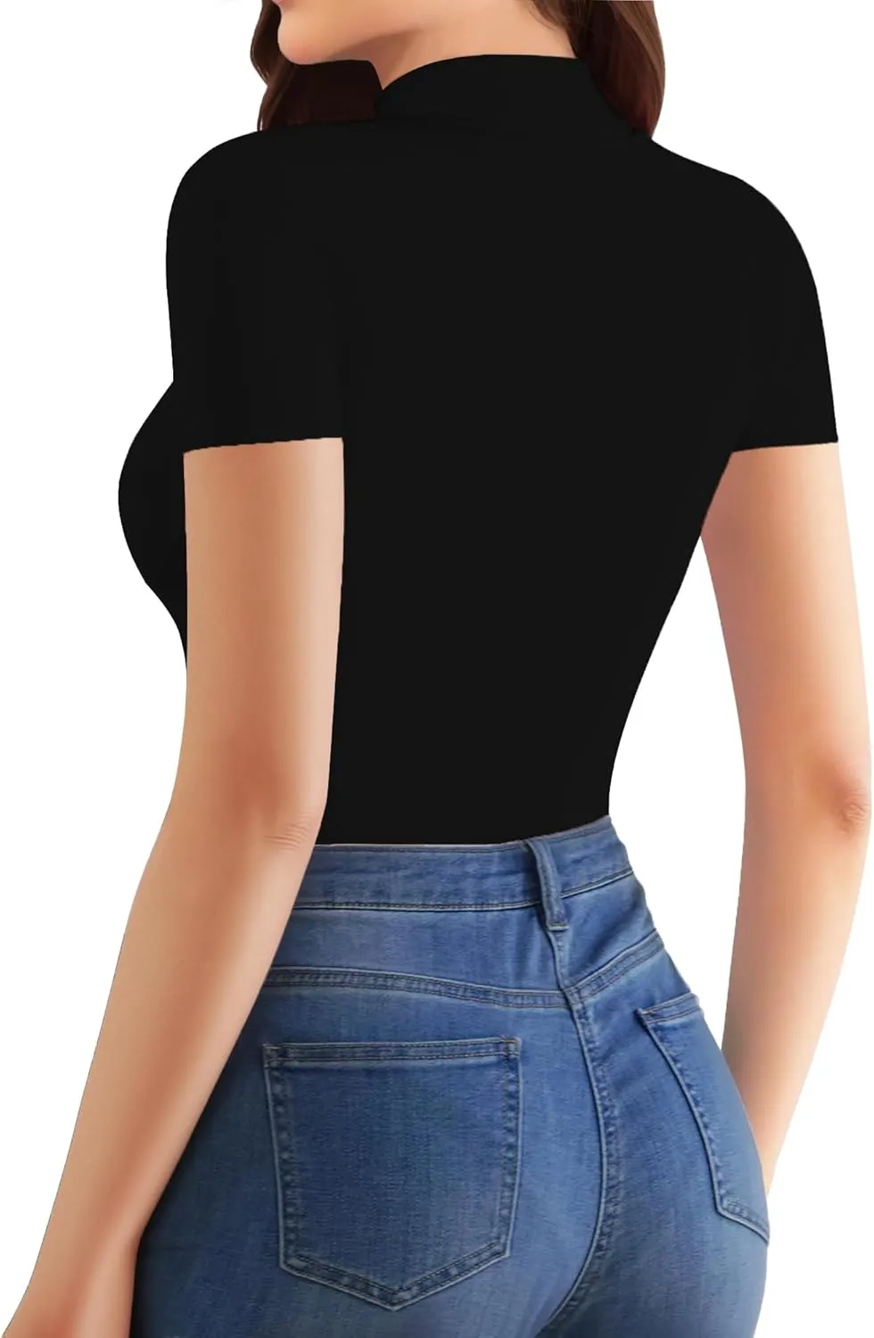 HERLOLLYCHIPS Mock Neck Tops for Women Basic Short Sleeve Tight Summer Sexy Dressy Casual Summer T-Shirts