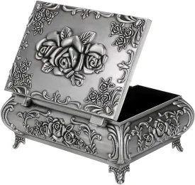 Hipiwe Vintage Metal Jewelry Box Small Trinket Jewelry Storage box For Rings Earrings Necklace Treasure Chest Organizer Antique jewelry Keepsake gift Box Case for Girl Women (Large)