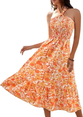 HomRain Summer Halter Dresses for Women 2025 Floral Maxi Dress with Sleeveless for Casual Flowy Boho Beach Wedding