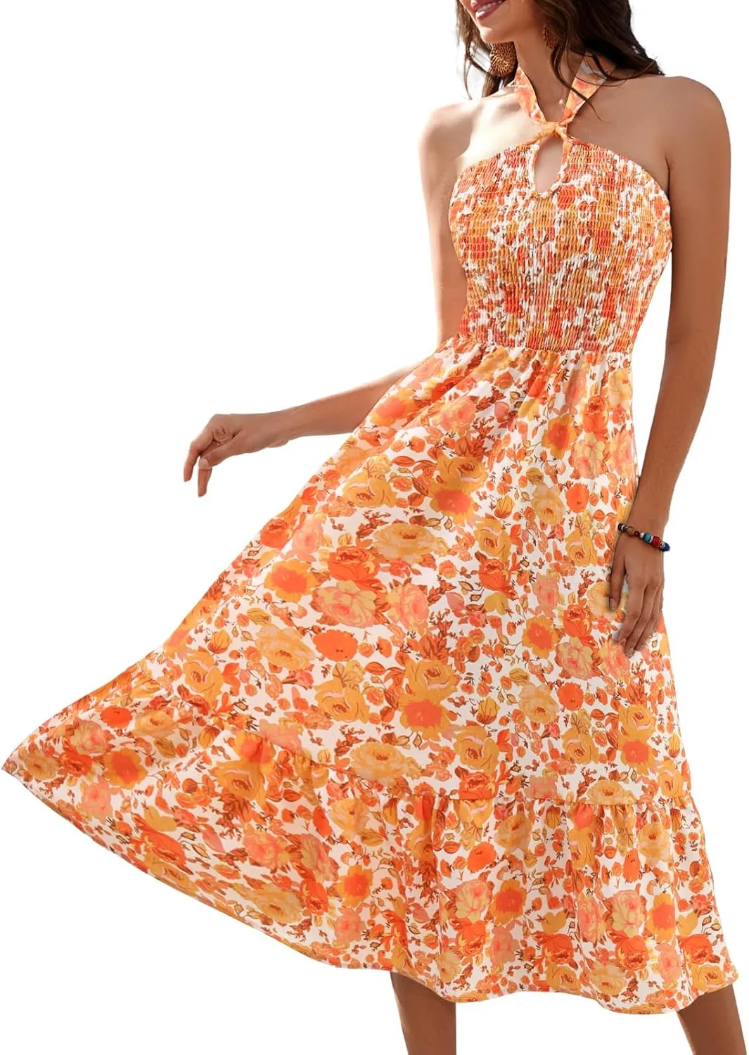 HomRain Summer Halter Dresses for Women 2025 Floral Maxi Dress with Sleeveless for Casual Flowy Boho Beach Wedding