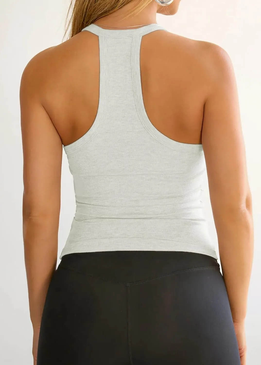 Jar of Love Women's Workout Tank Top with Built-in Shelf Bra-V-Neck Racerback Ribbed Cami for Gym, Yoga, Running
