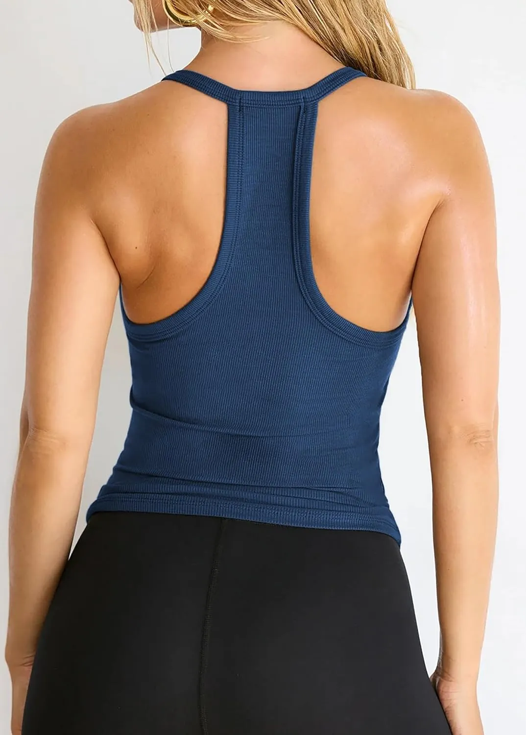 Jar of Love Women's Workout Tank Top with Built-in Shelf Bra-V-Neck Racerback Ribbed Cami for Gym, Yoga, Running