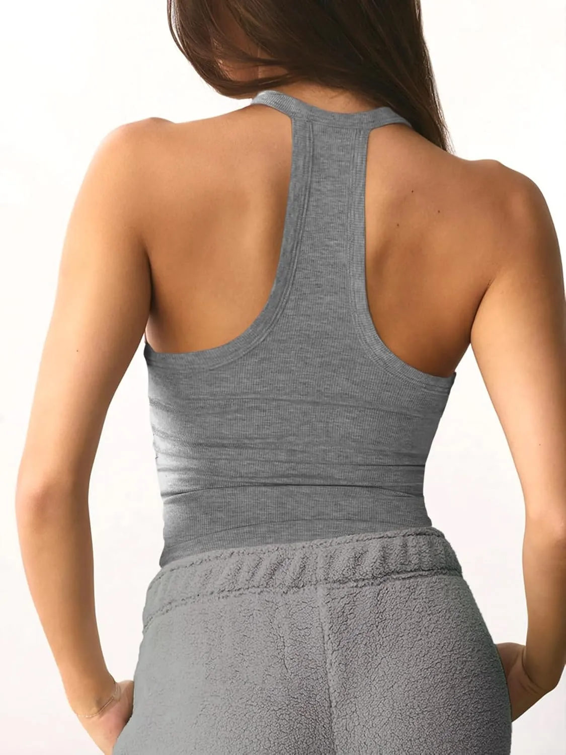 Jar of Love Women's Workout Tank Top with Built-in Shelf Bra-V-Neck Racerback Ribbed Cami for Gym, Yoga, Running