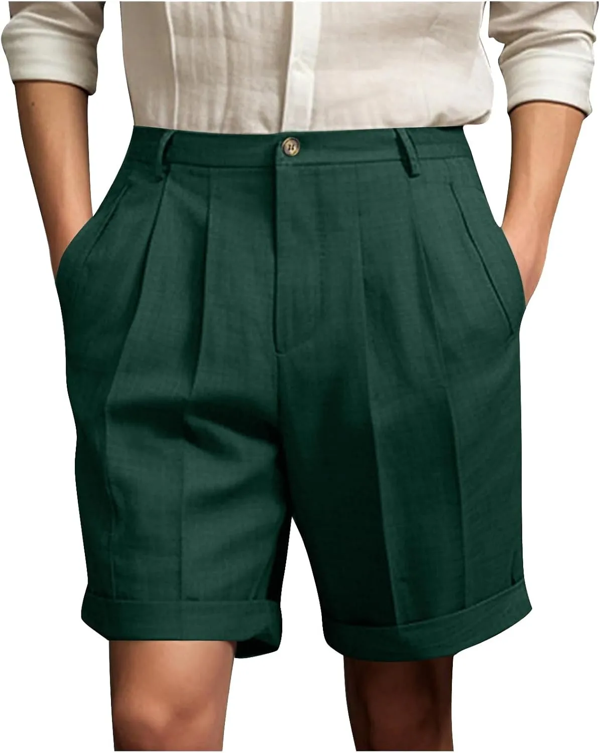 Mens Summer Suit Shorts Pleated Lightweight Outdoor Casual Beach Shorts Loose Fit Big and Tall Pants for Vacation