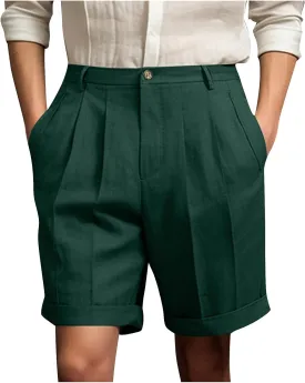 Mens Summer Suit Shorts Pleated Lightweight Outdoor Casual Beach Shorts Loose Fit Big and Tall Pants for Vacation