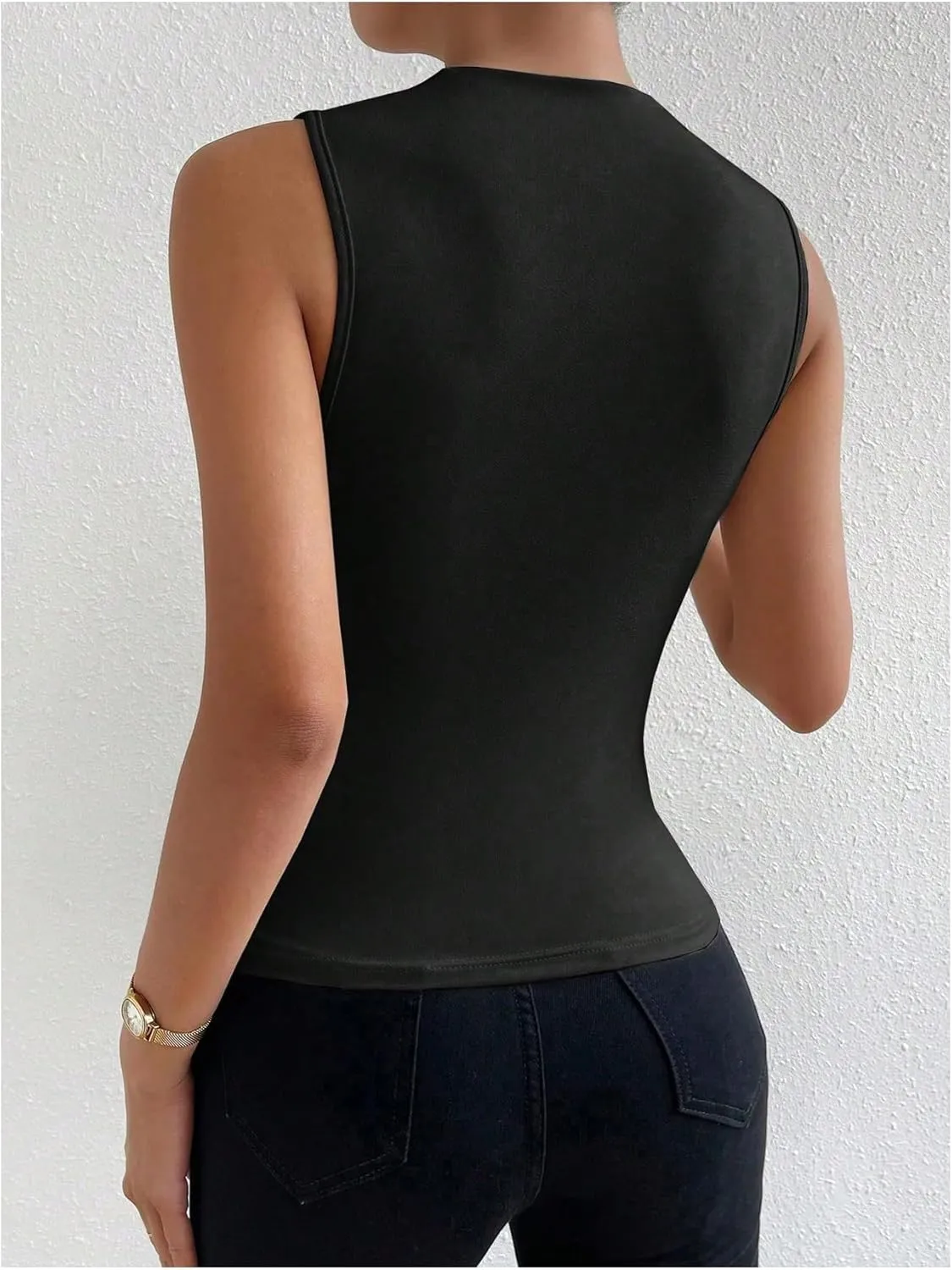 Milumia Women's Casual Ruched Mock Neck Tank Top Sleeveless Slim Fit Work Shirt Tops