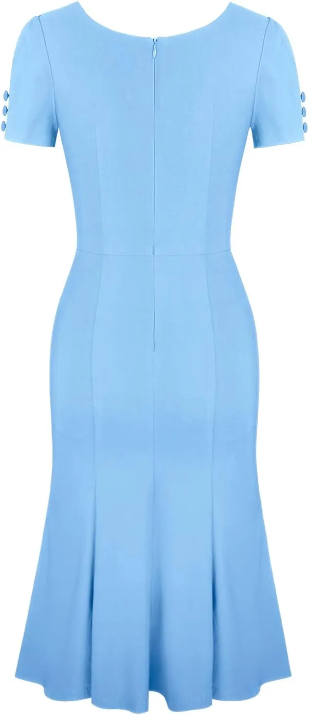 MUXXN Women's 1950s Retro Dress Vintage Short Sleeve Button Down Mermaid Bodycon Midi Casual Work Cocktail Dresses