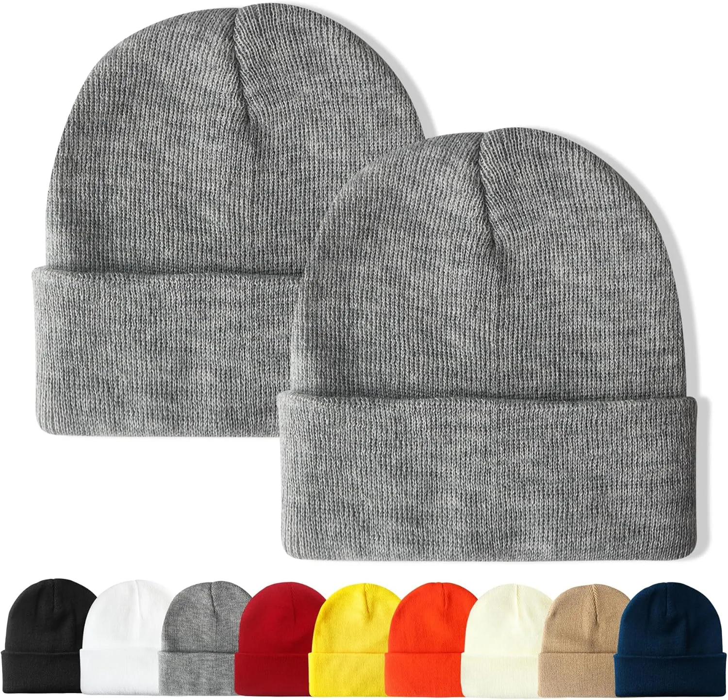 PFFY 2 Packs Unisex Beanie Hats for Men Women Knit Winter Beanies