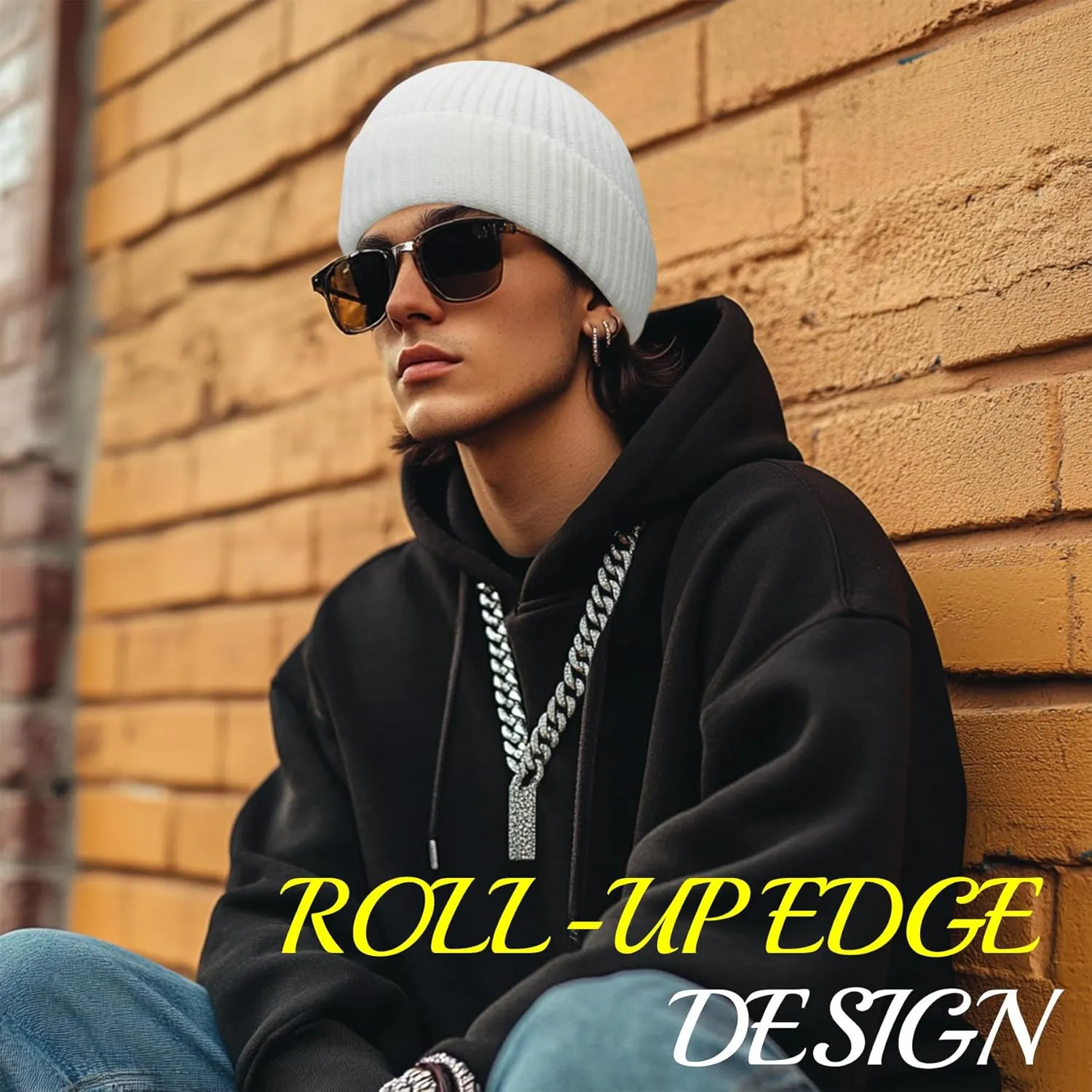 PFFY Trawler Short Fisherman Beanie Roll-up Edge Knit Cuff Beanies Winter Hats for Men Women