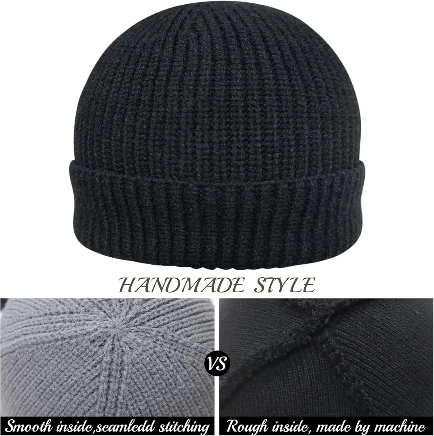 PFFY Trawler Short Fisherman Beanie Roll-up Edge Knit Cuff Beanies Winter Hats for Men Women