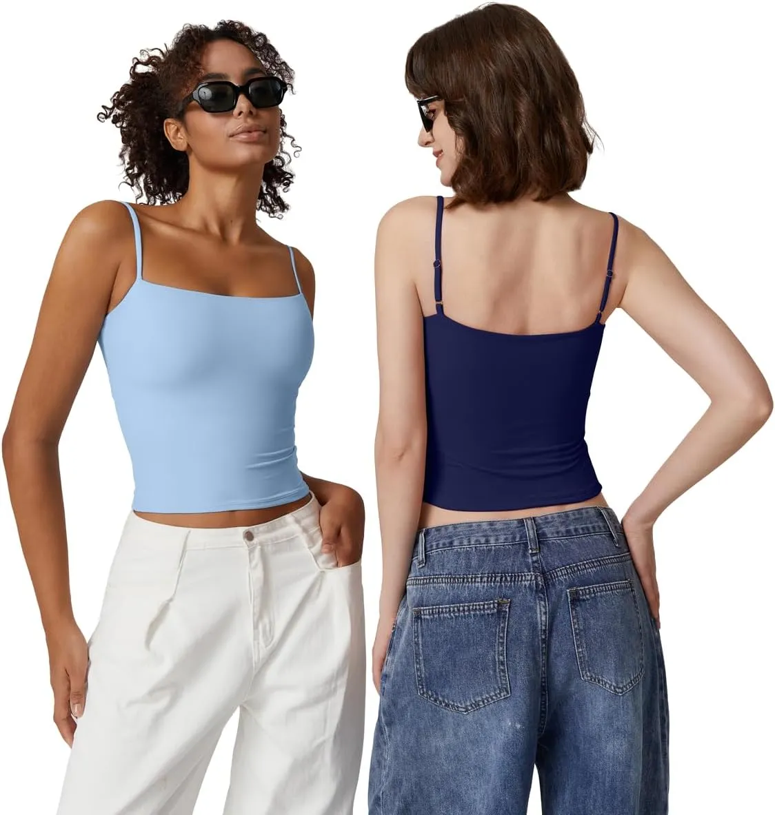 QINSEN Women's Double Lined Basic Tank Top Adjustable Spaghetti Straps Sleeveless Camisole Shirts